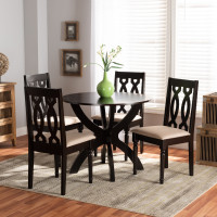 Baxton Studio Mona-Sand/Dark Brown-5PC Dining Set Mona Modern and Contemporary Sand Fabric Upholstered and Dark Brown Finished Wood 5-Piece Dining Set